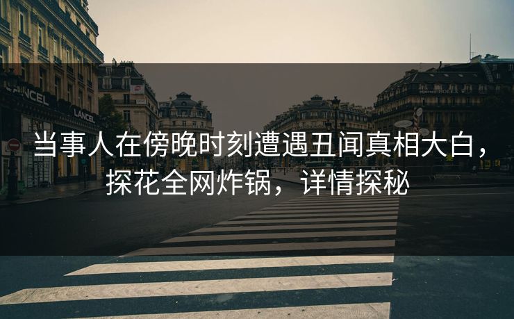 当事人在傍晚时刻遭遇丑闻真相大白，探花全网炸锅，详情探秘